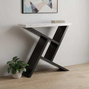 36" Gray and Black Abstract Console Table With Shelves