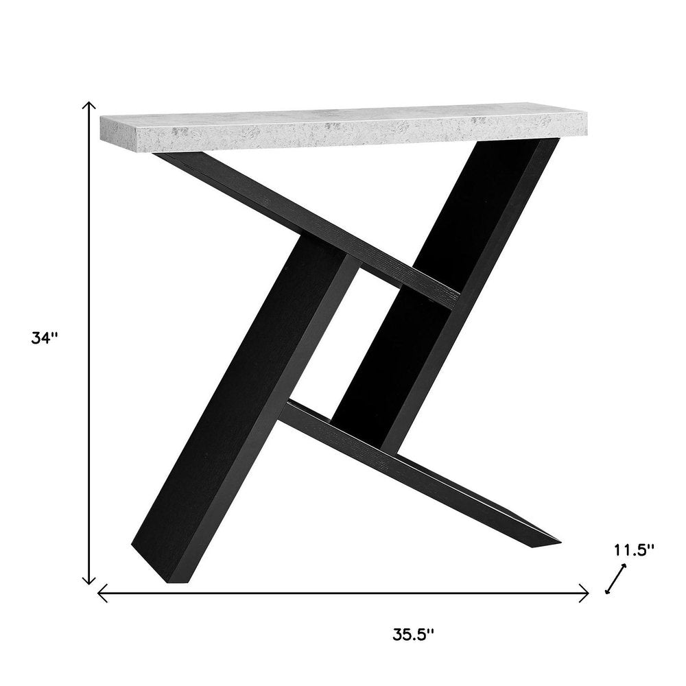 36" Gray and Black Abstract Console Table With Shelves