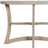 47" Taupe Half Moon Three Leg Console Table With Shelves