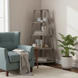 60" Taupe Wood Four Tier Corner Bookcase