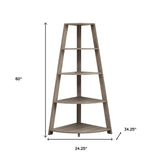 60" Taupe Wood Four Tier Corner Bookcase