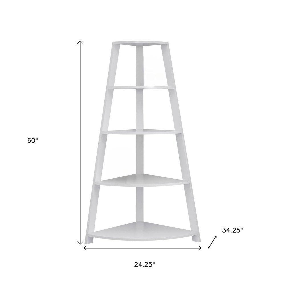 White Wood Four Tier Corner Bookcase