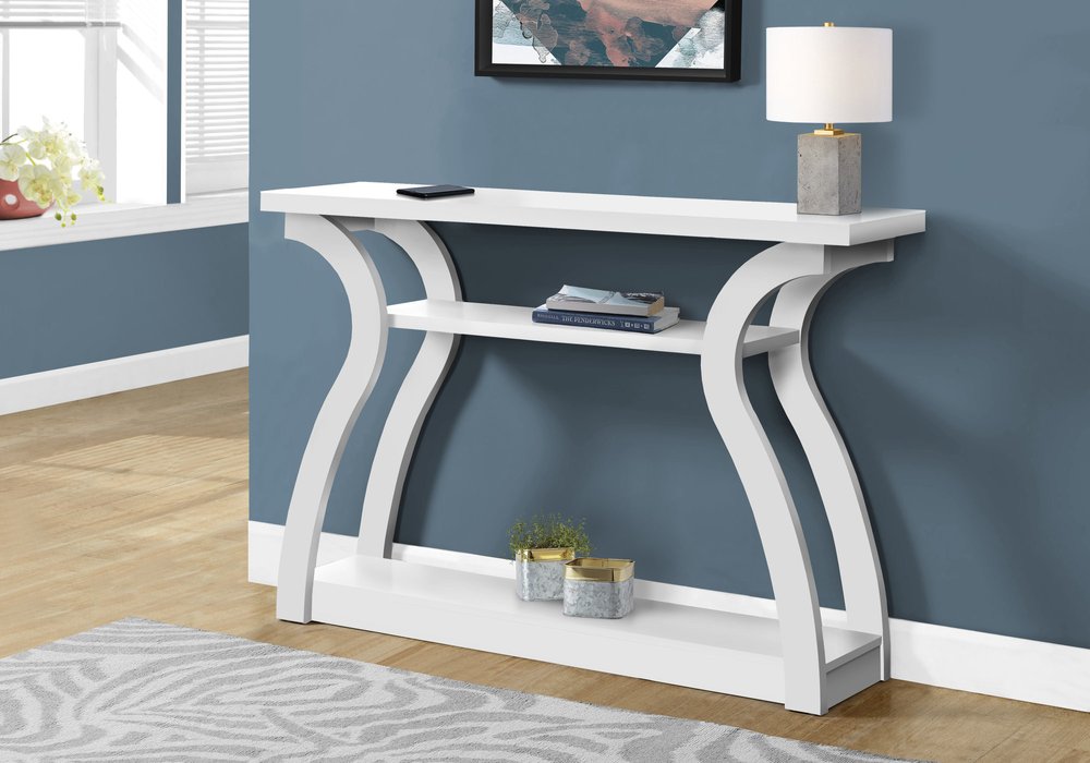 47" White Floor Shelf Console Table With Shelves