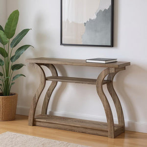 47" Taupe Floor Shelf Console Table With Storage