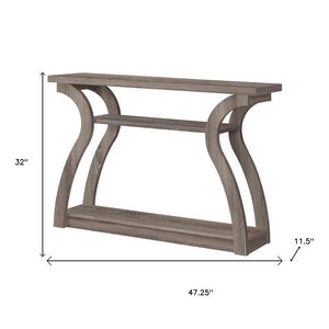 47" Taupe Floor Shelf Console Table With Storage