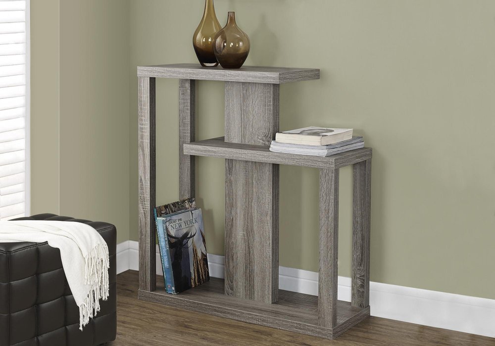 32" Taupe Free form Floor Shelf Console Table With Storage