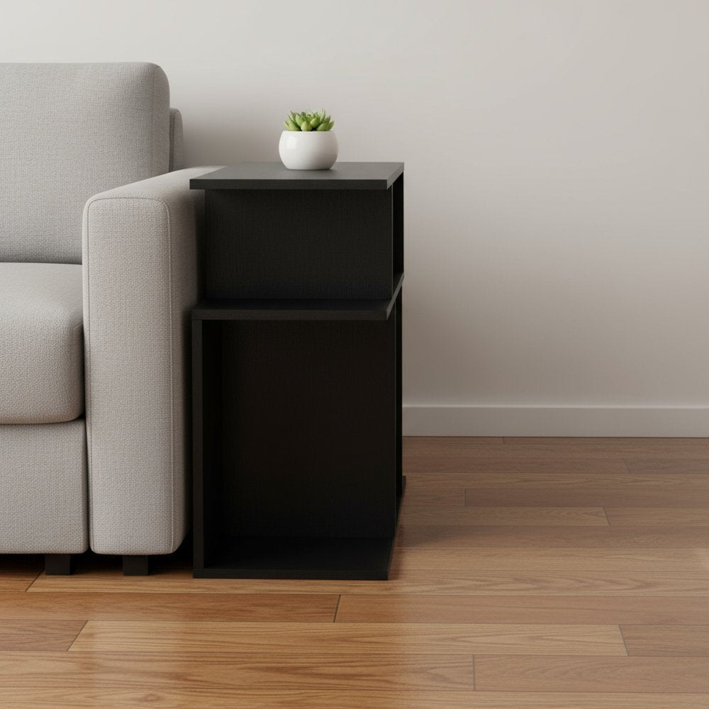 24" Black Wood End Table With Six Open Shelves