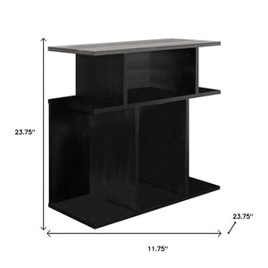 24" Gray and Black Wood Floor Shelf End Table With 6
