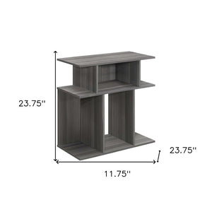 24" Dark Gray Wood End Table With Six Open Shelves