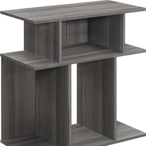24" Dark Gray Wood End Table With Six Open Shelves