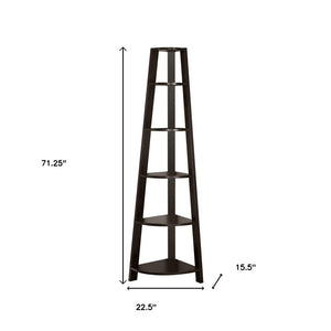 71" White Wood Five Tier Corner Bookcase