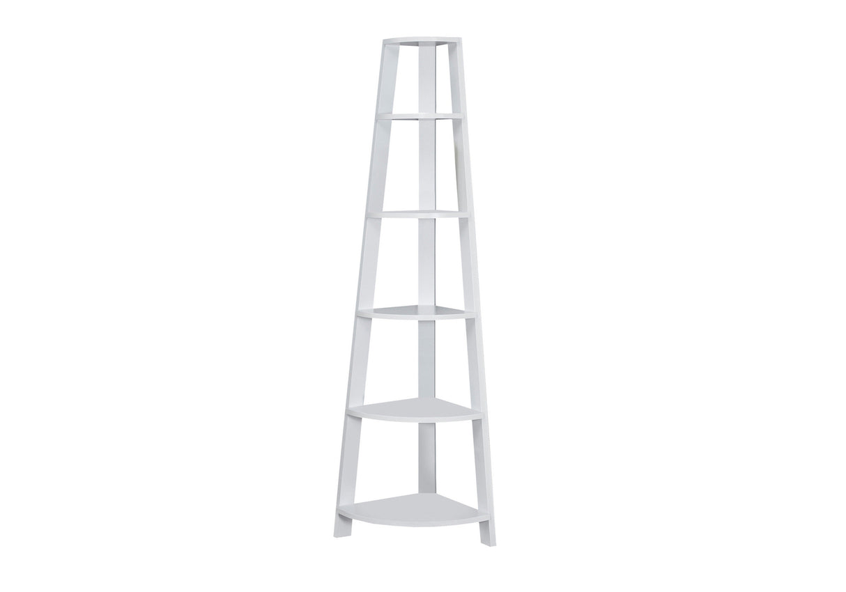 71" Gray Wood Five Tier Corner Bookcase