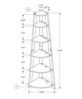71" Gray Wood Five Tier Corner Bookcase