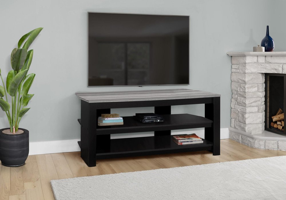 42" Black and Gray Open Shelving TV Stand