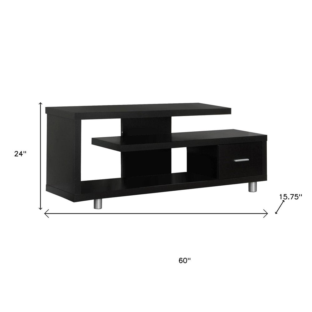 16" Black and Gray Open Shelving TV Stand