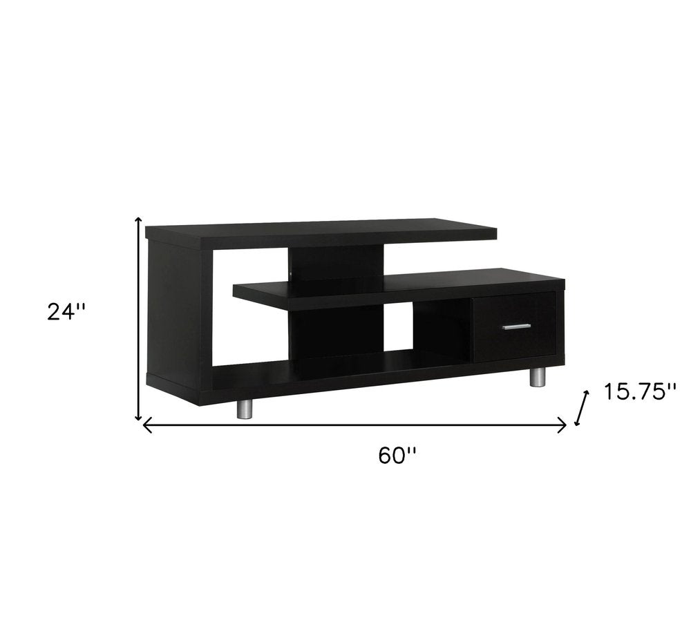 16" Black and Gray Open Shelving TV Stand