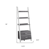 69" Gray and White Wood Ladder Bookcase With Two drawers