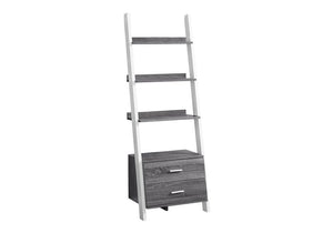 69" Gray and White Wood Ladder Bookcase With Two drawers