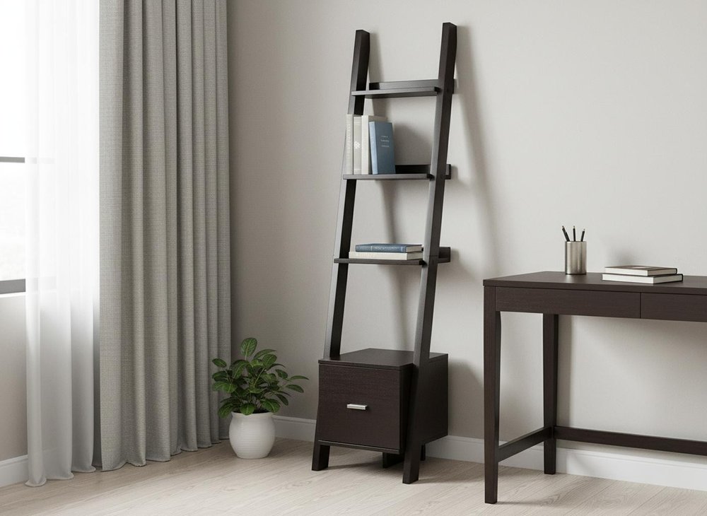 Brown Wood Four Tier Ladder Bookcase
