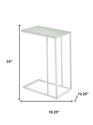 18.25" X 10.25" X 24" White Metal Tempered Glass Accent Table