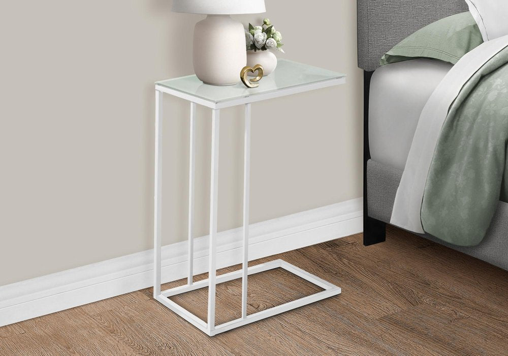 18.25" X 10.25" X 24" White Metal Tempered Glass Accent Table
