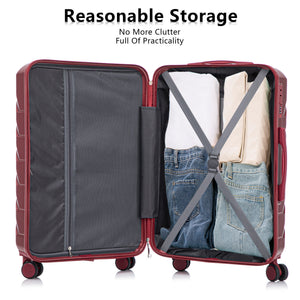 Set 3PCs 20'/24'/28' ABS Spinner Wheel Luggage Wine Red
