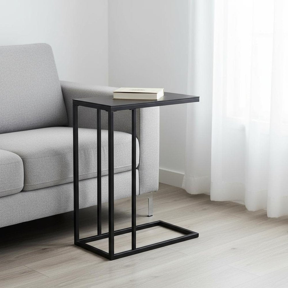 18.25" X 10.25" X 24" Black Metal Tempered Glass Accent Table