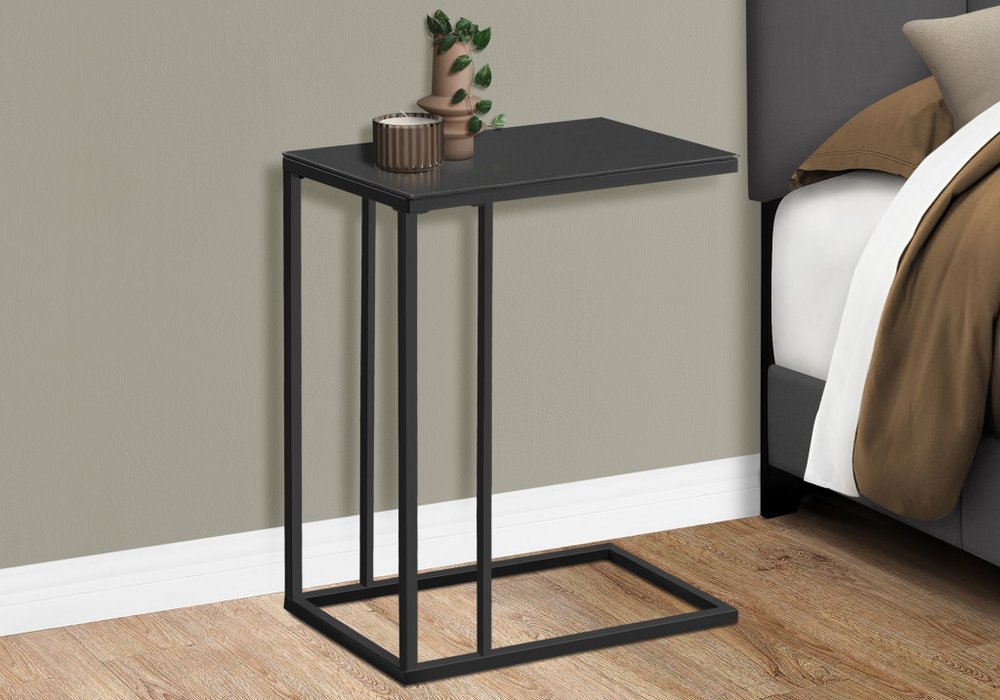 18.25" X 10.25" X 24" Black Metal Tempered Glass Accent Table