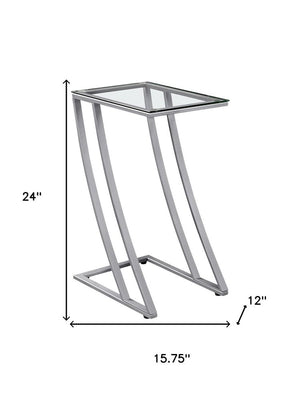 15.75" X 12" X 24" Silver Clear Metal Tempered Glass Accent Table
