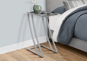 15.75" X 12" X 24" Silver Clear Metal Tempered Glass Accent Table