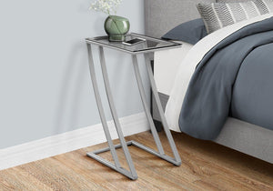 15.75" X 12" X 24" Silver Clear Metal Tempered Glass Accent Table