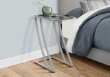 15.75" X 12" X 24" Silver Clear Metal Tempered Glass Accent Table