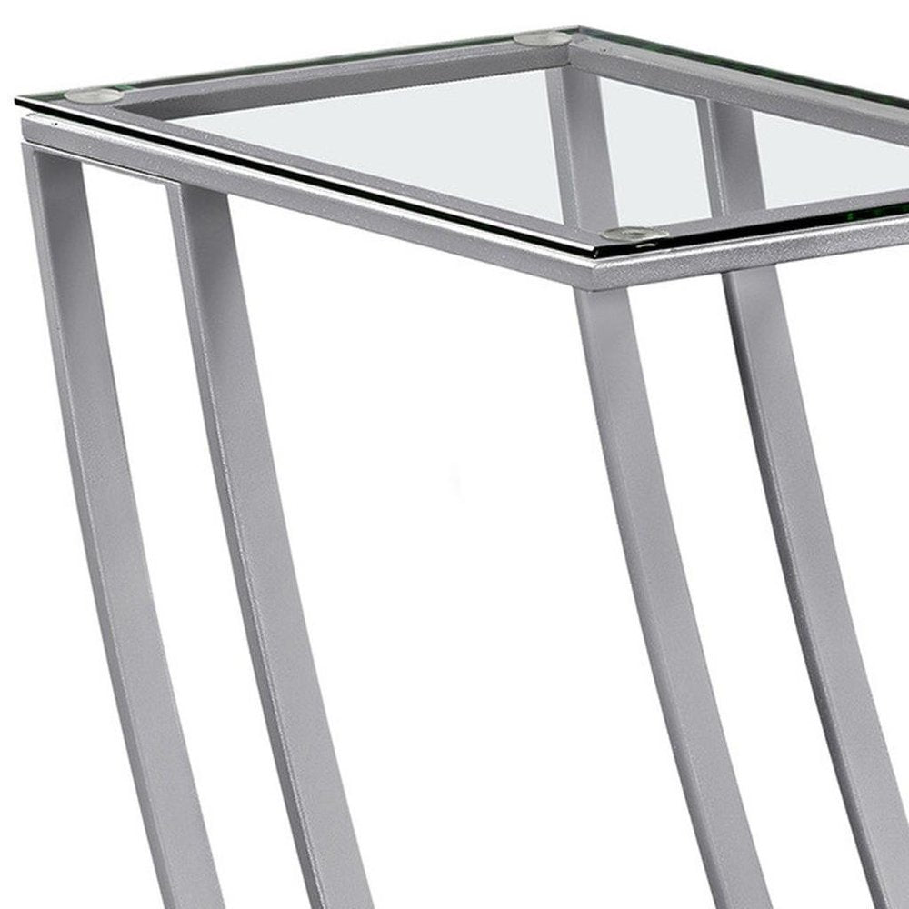 15.75" X 12" X 24" Silver Clear Metal Tempered Glass Accent Table