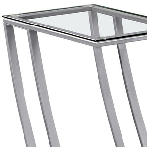 15.75" X 12" X 24" Silver Clear Metal Tempered Glass Accent Table