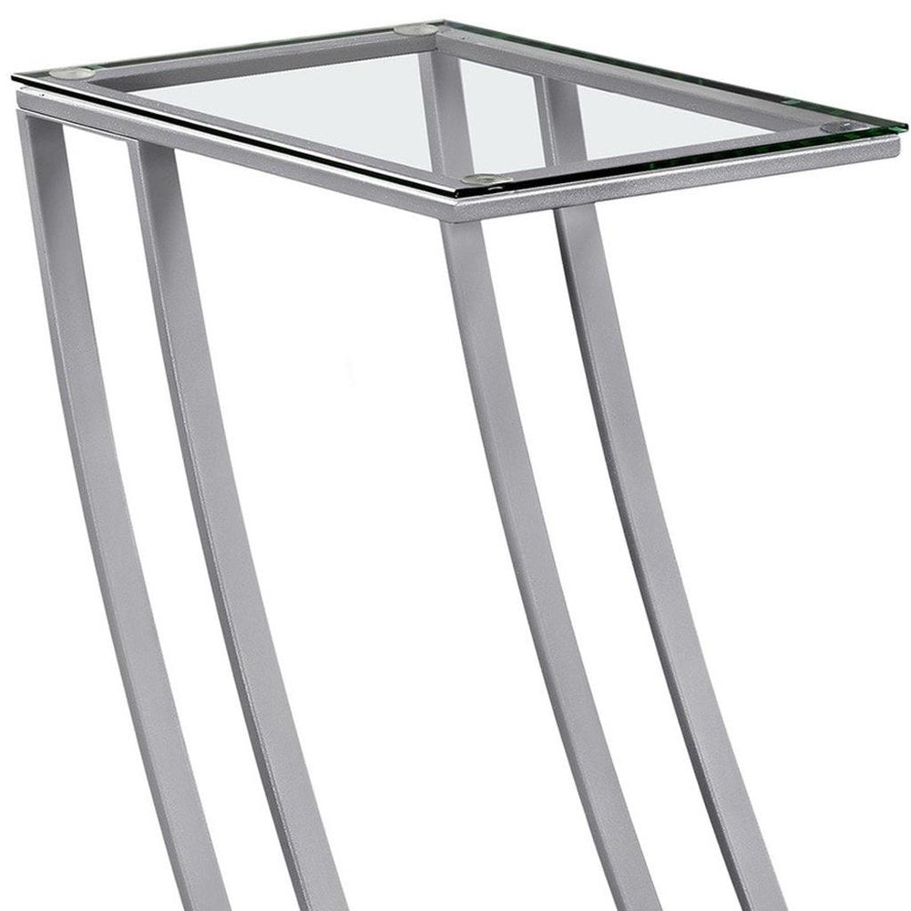 15.75" X 12" X 24" Silver Clear Metal Tempered Glass Accent Table