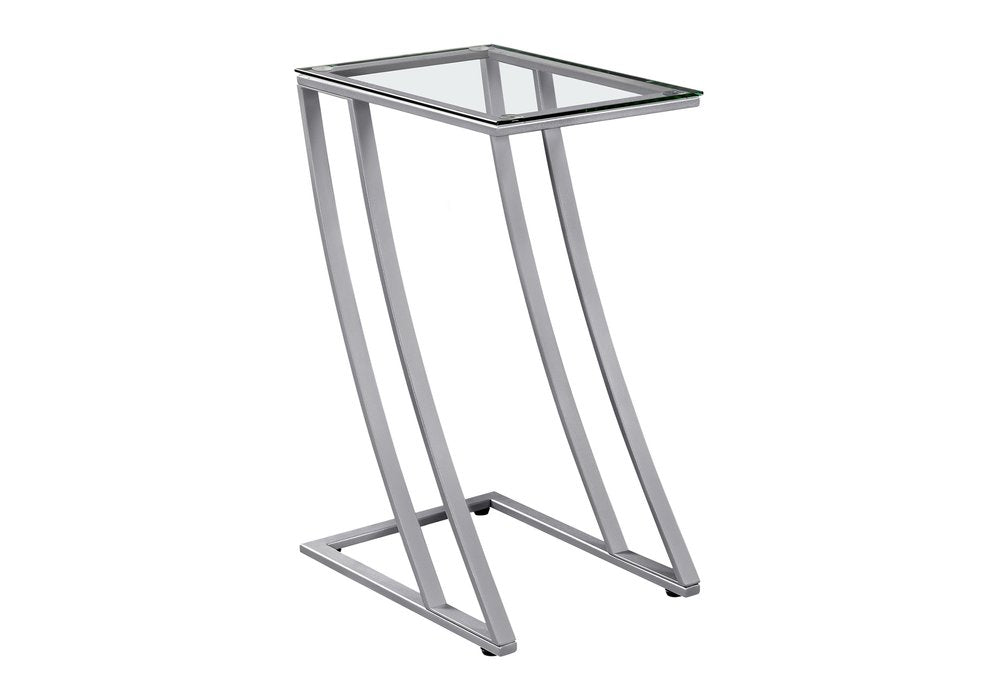 15.75" X 12" X 24" Silver Clear Metal Tempered Glass Accent Table