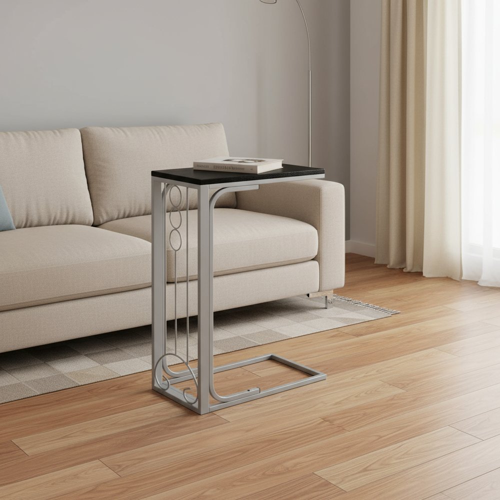 16" X 9" X 24.5" Blacksilver Mdf And Metal Accent Table