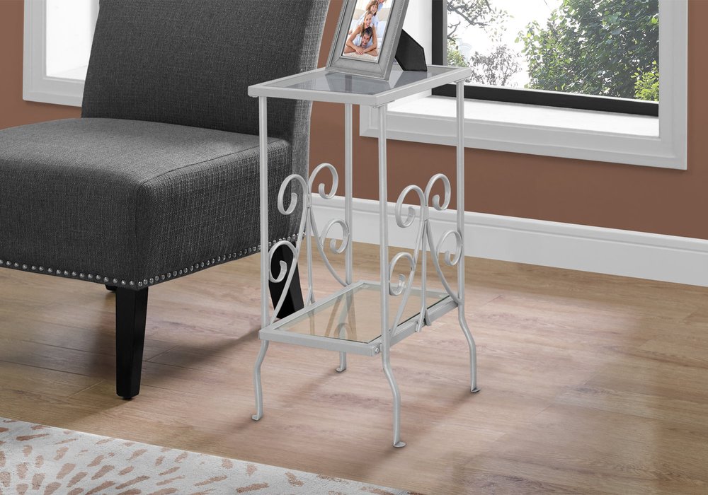 30" Silver And Clear Glass And Metal Square End Table With Shelf