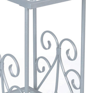 30" Silver And Clear Glass And Metal Square End Table With Shelf