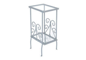 30" Silver And Clear Glass And Metal Square End Table With Shelf