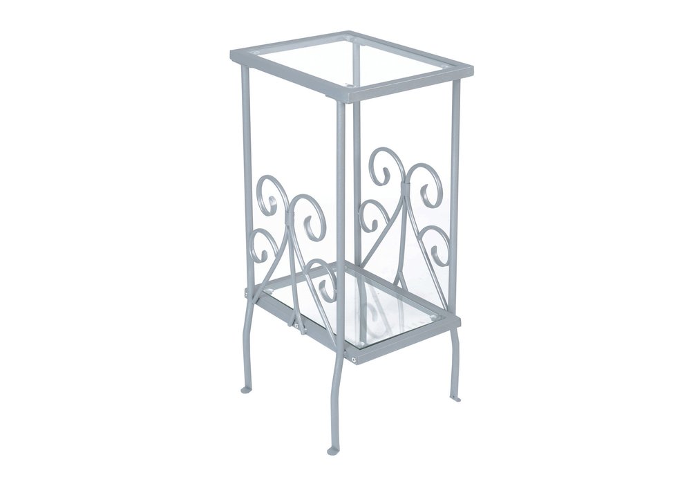 30" Silver And Clear Glass And Metal Square End Table With Shelf