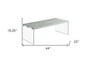 44" Gray  Clear Wood And Glass Coffee Table