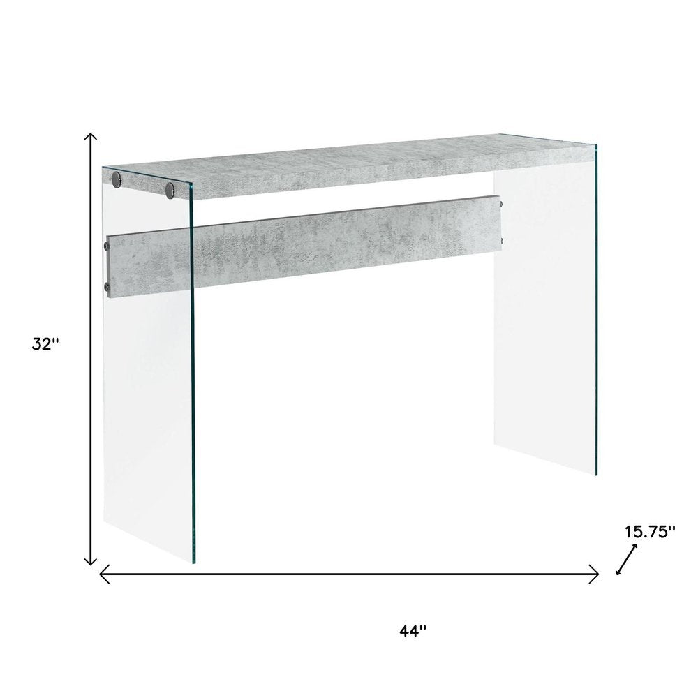 44" Gray And Clear Solid Console Table