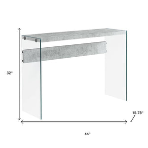 44" Gray And Clear Solid Console Table
