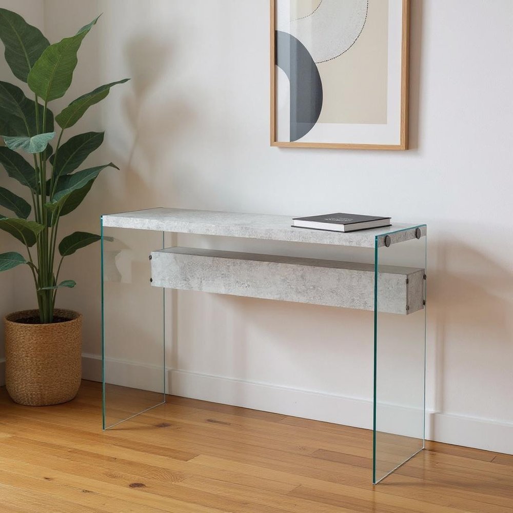 44" Gray And Clear Solid Console Table