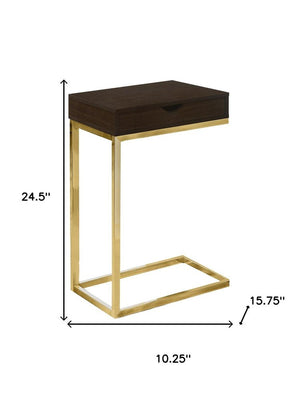 10.25" X 15.75" X 24.5" Grey Finish Drawer And Black Metal Accent Table