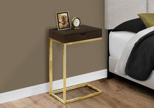 10.25" X 15.75" X 24.5" Cappuccino Finish And Gold Laminated Drawer Accent Table