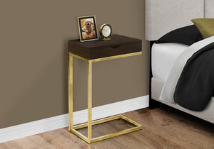 10.25" X 15.75" X 24.5" Grey Finish Drawer And Black Metal Accent Table