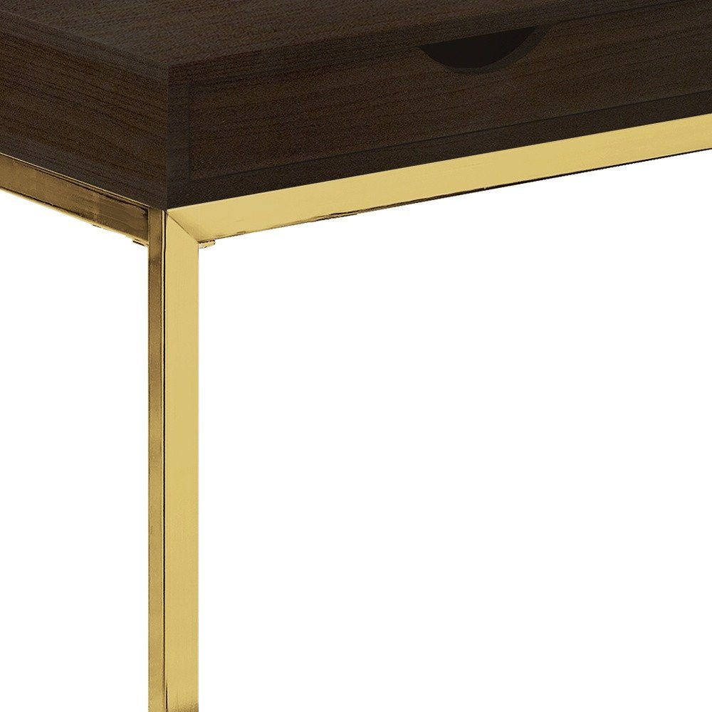 10.25" X 15.75" X 24.5" Grey Finish Drawer And Black Metal Accent Table