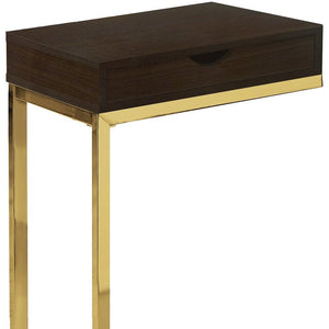 10.25" X 15.75" X 24.5" Cappuccino Finish And Gold Laminated Drawer Accent Table